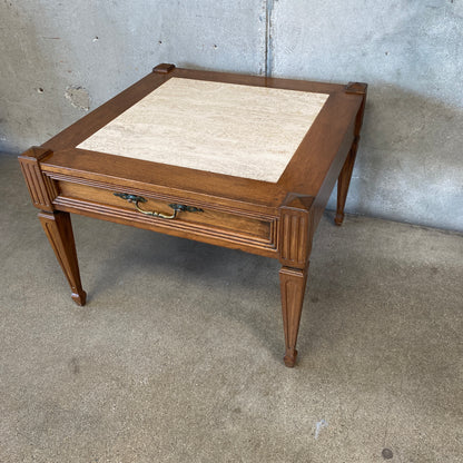 Vintage End Table with Travertine Inset Top