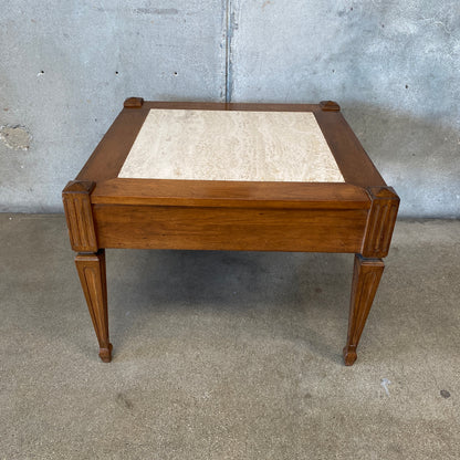 Vintage End Table with Travertine Inset Top