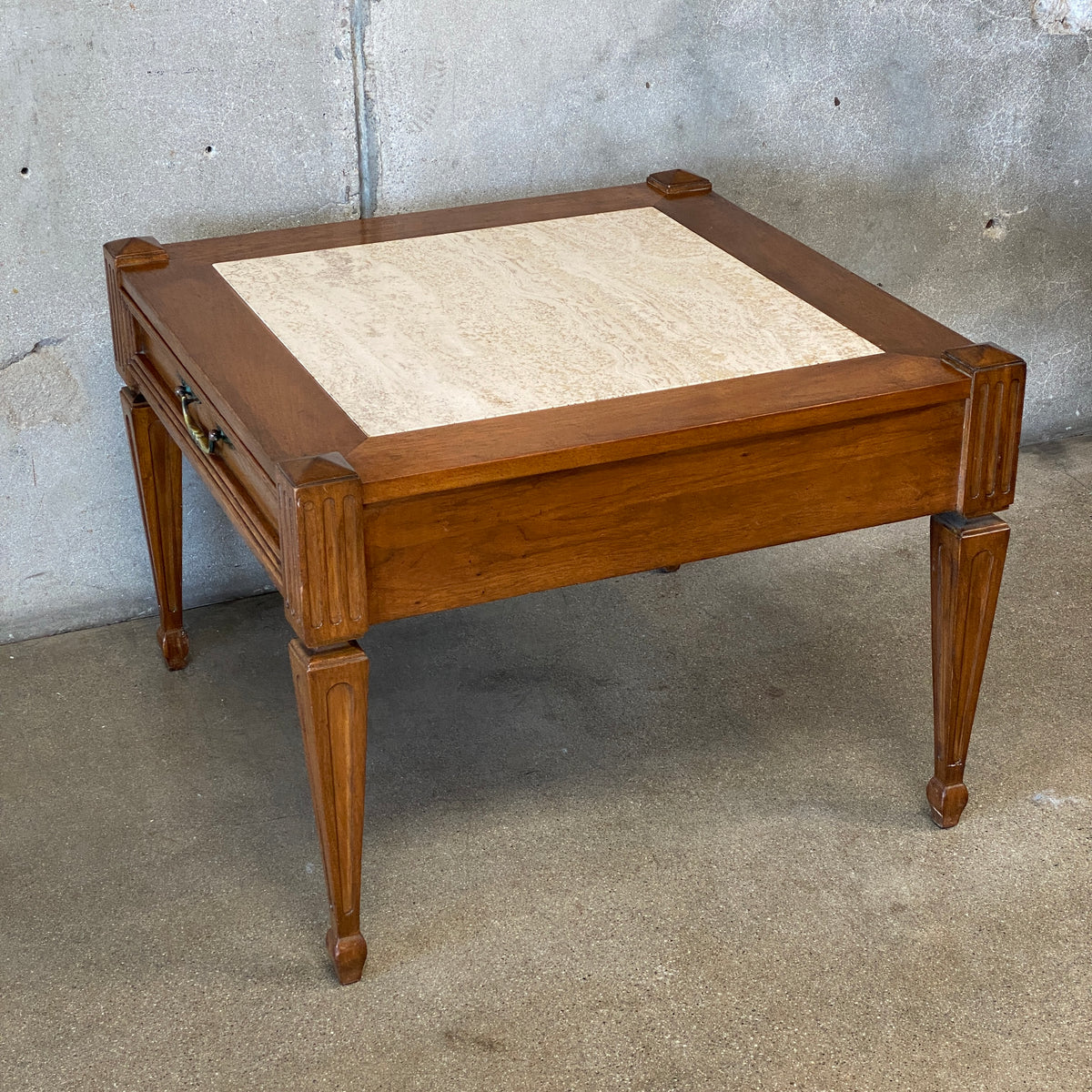 Vintage End Table with Travertine Inset Top