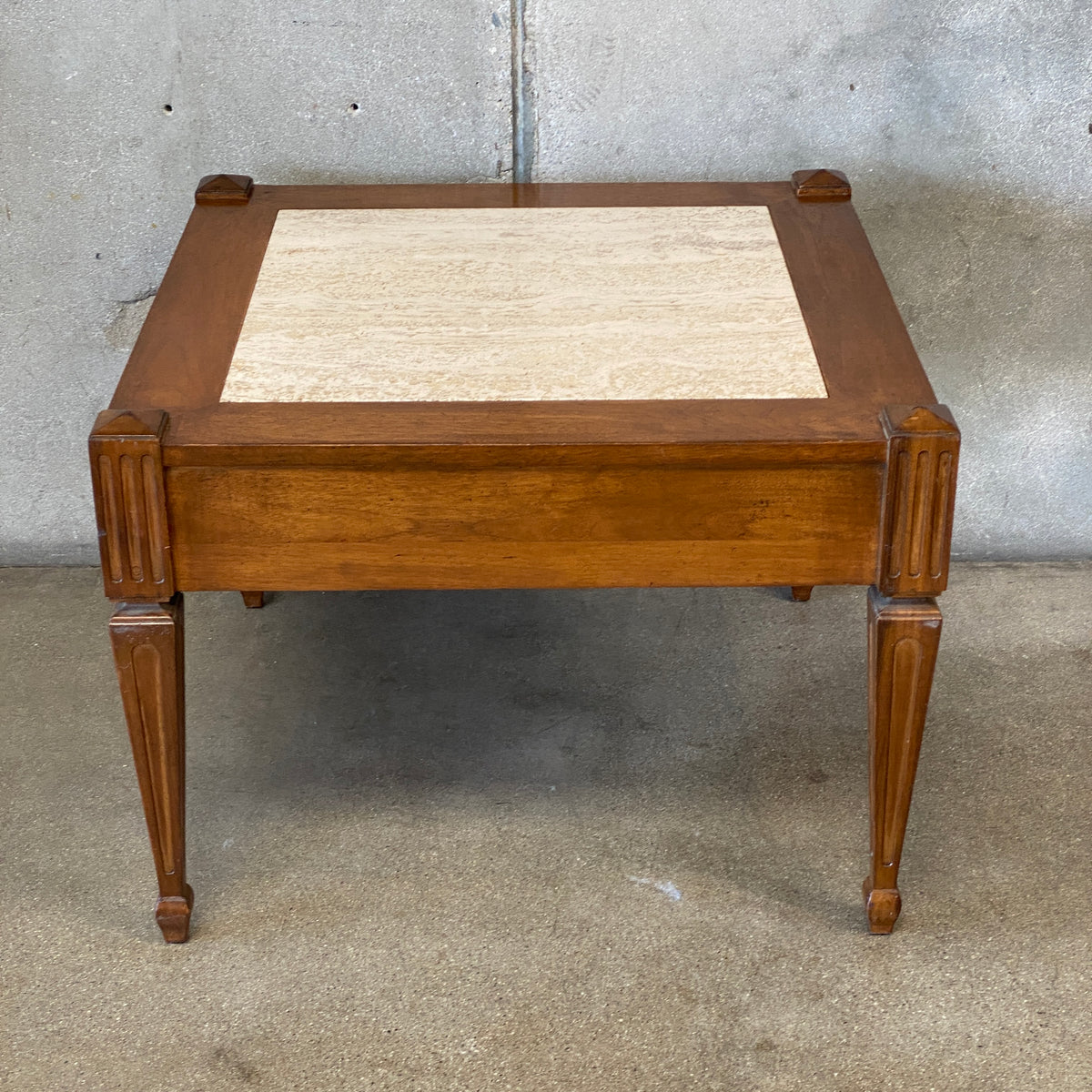 Vintage End Table with Travertine Inset Top