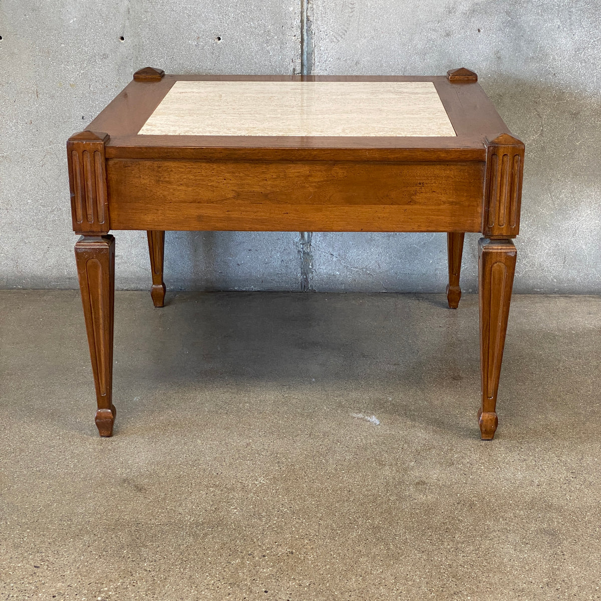 Vintage End Table with Travertine Inset Top