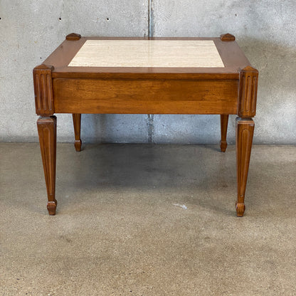 Vintage End Table with Travertine Inset Top