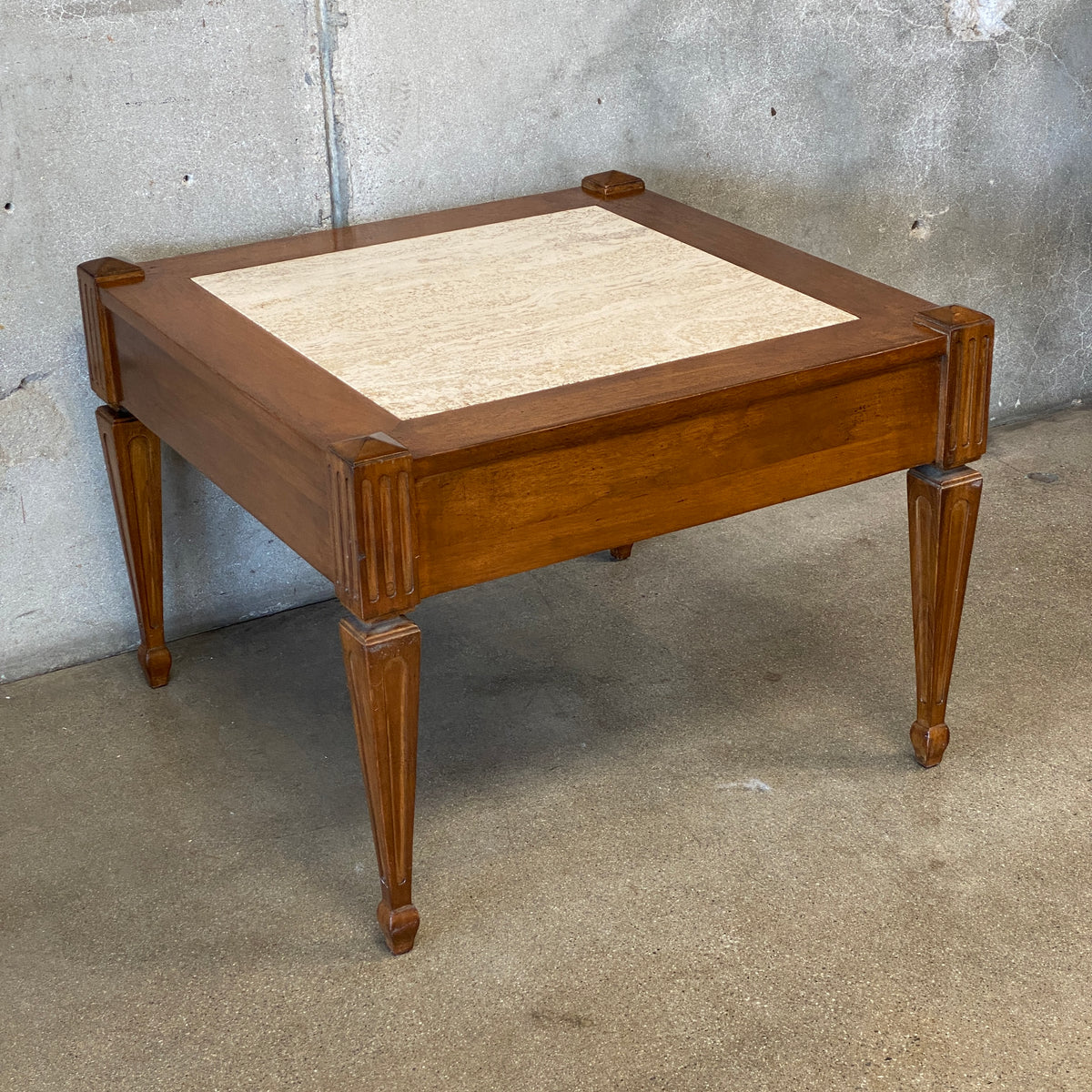 Vintage End Table with Travertine Inset Top