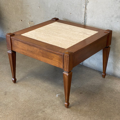 Vintage End Table with Travertine Inset Top