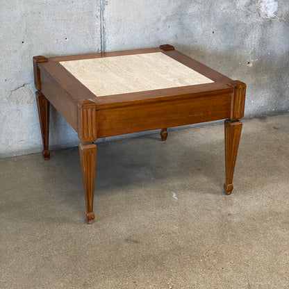 Vintage End Table with Travertine Inset Top