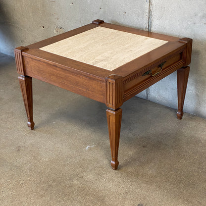 Vintage End Table with Travertine Inset Top