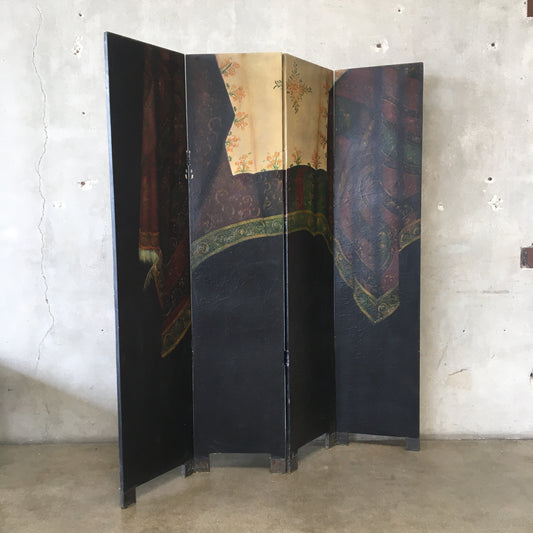 Vintage Four Panel Room Divider Folding Screen