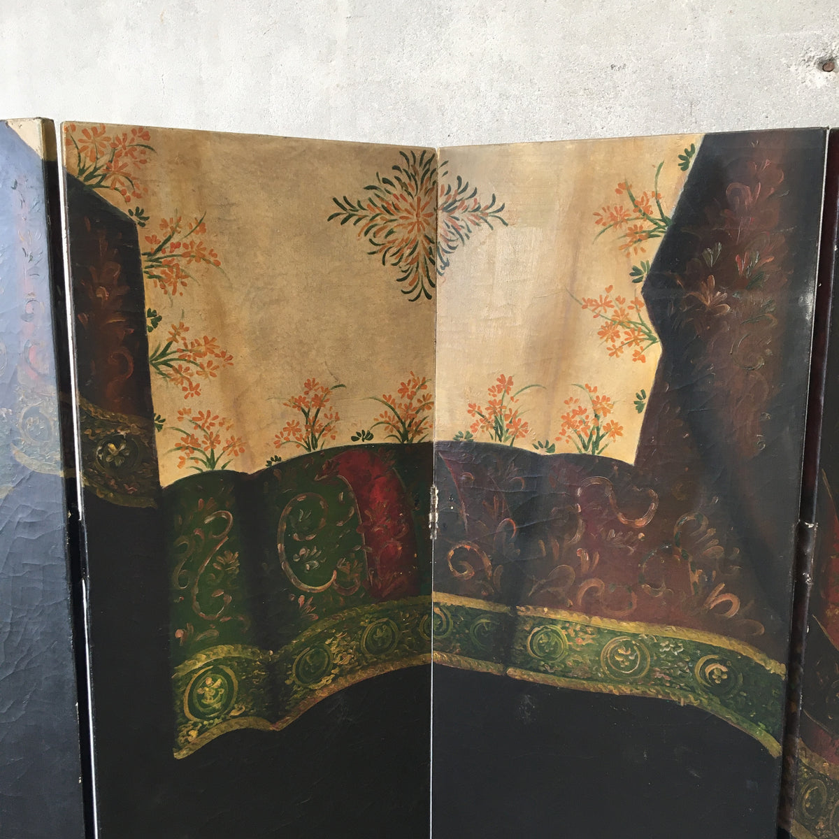 Vintage Four Panel Room Divider Folding Screen