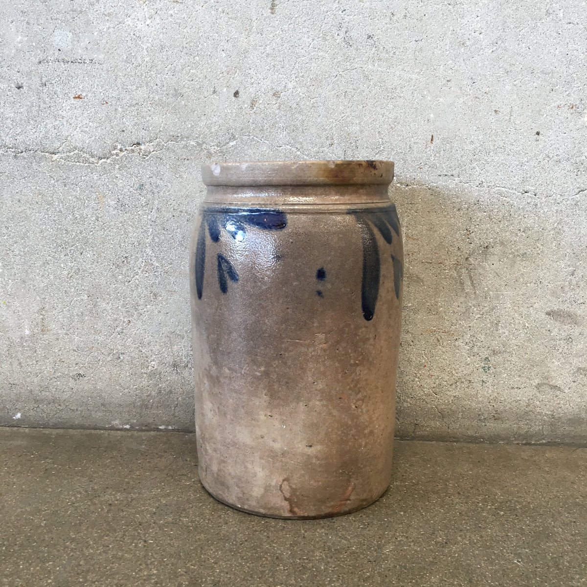 Antique Salt Glaze Stoneware Crock Cobalt Detail