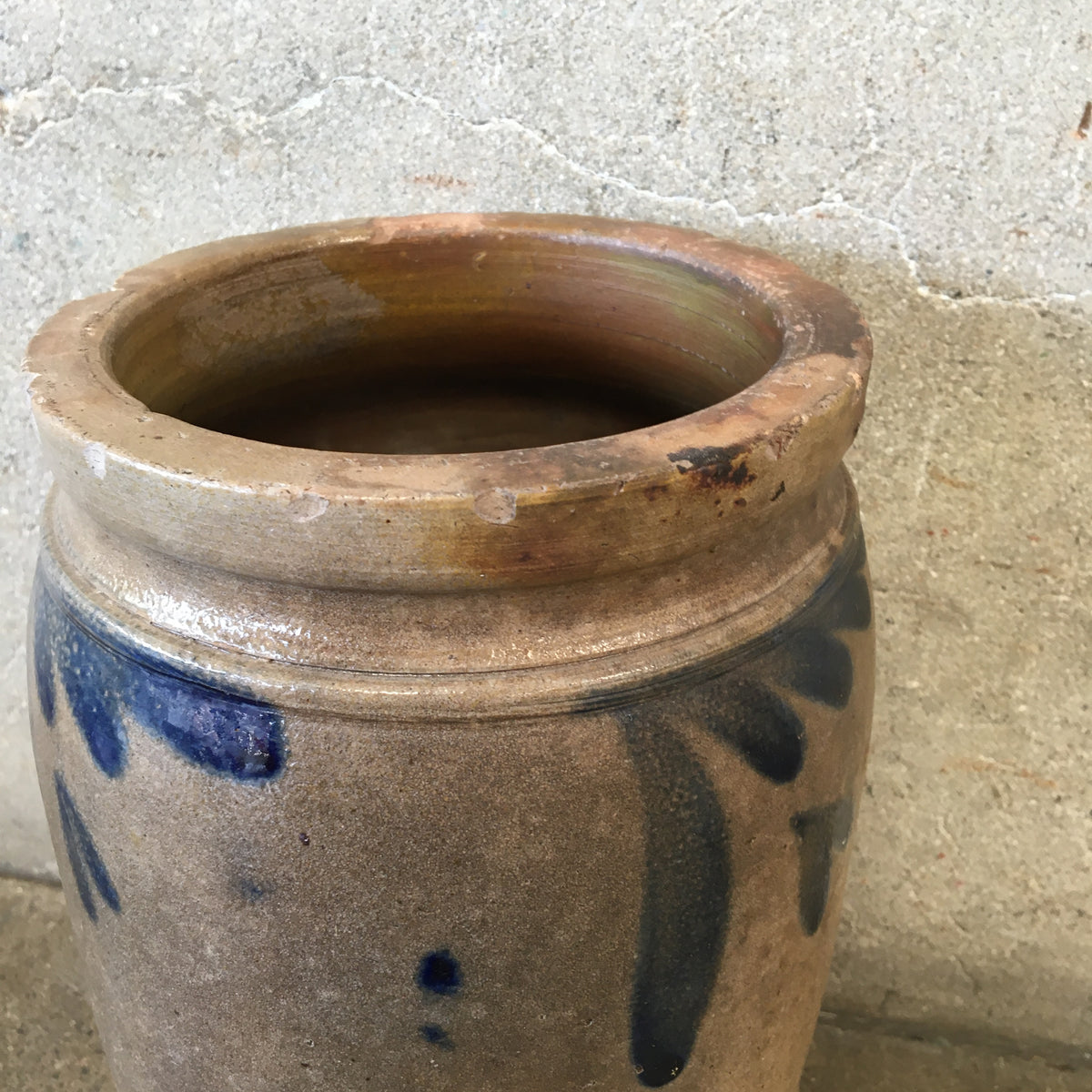 Antique Salt Glaze Stoneware Crock Cobalt Detail