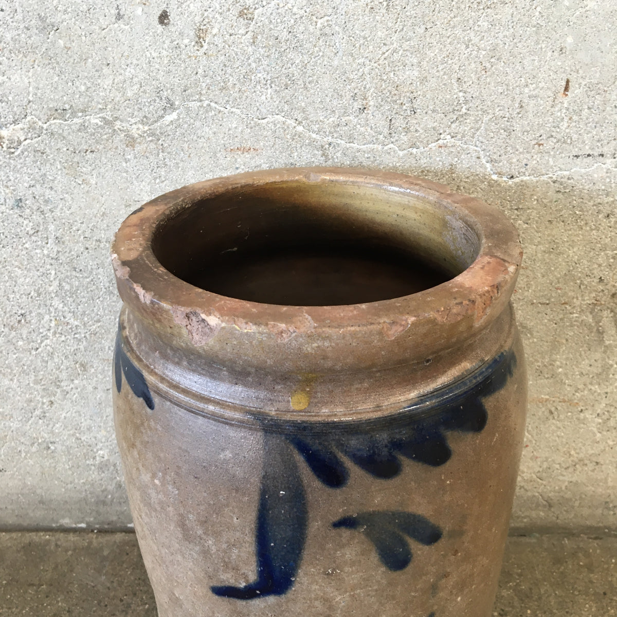 Antique Salt Glaze Stoneware Crock Cobalt Detail