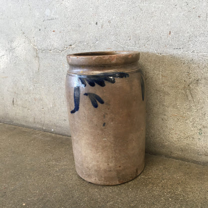 Antique Salt Glaze Stoneware Crock Cobalt Detail