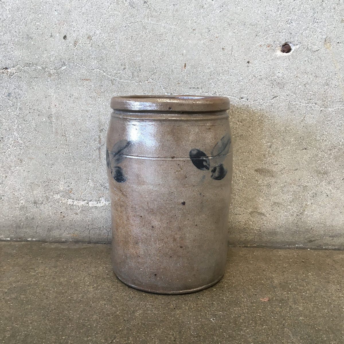 Antique Salt Glaze Stoneware Crock Cobalt Detail