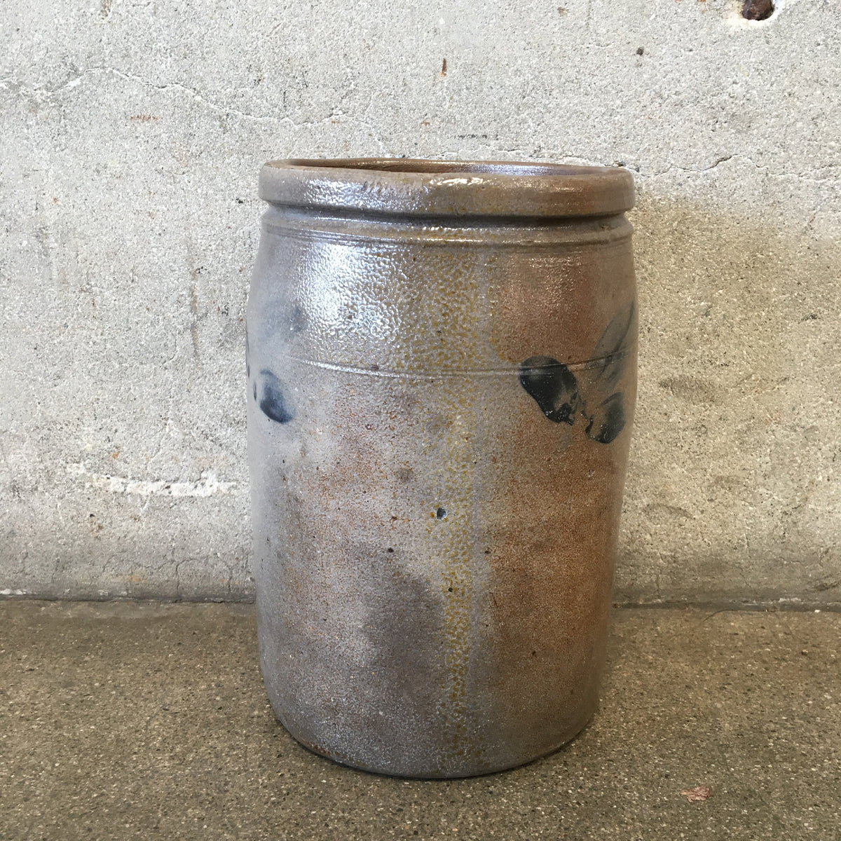 Antique Salt Glaze Stoneware Crock Cobalt Detail
