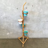 1940s-1950s Rattan Plant Stand with Four Bauer Pots