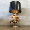 1970's Italian 14k Gold Plate Leafy Lamp with Shade