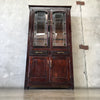 Antique Display Hutch Cabinet with Leaded Glass Upper Doors