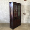 Antique Display Hutch Cabinet with Leaded Glass Upper Doors