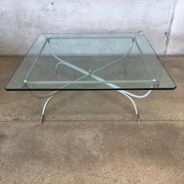 Mid Century Maison Jansen Style Steel Brass and Glass Coffee Table