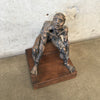 Mid Century Brutalist Ceramic / Wood Sculpture of a Woman by LK 62'