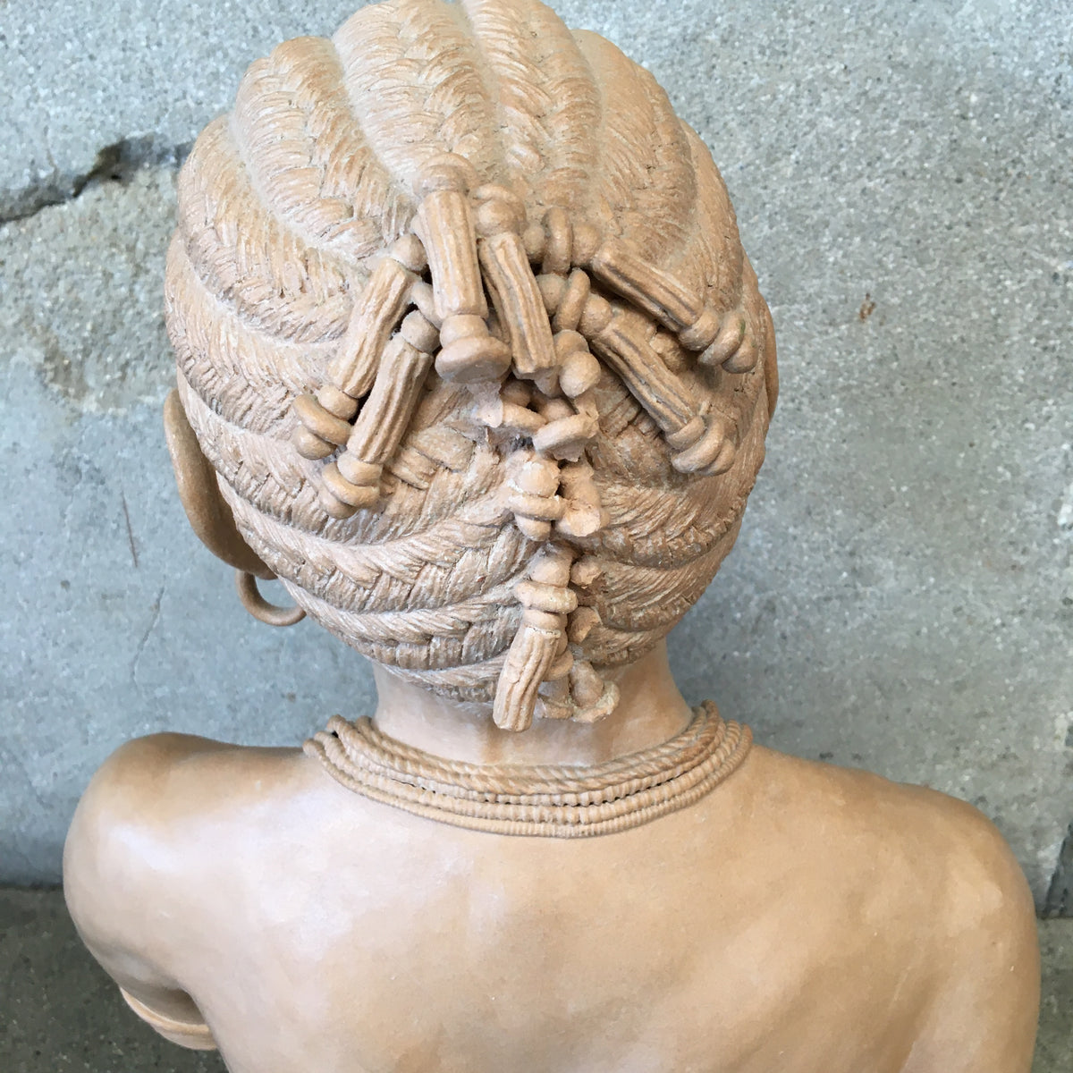 African Tribal Studio Pottery of a "Braided Woman" by C. Nelson