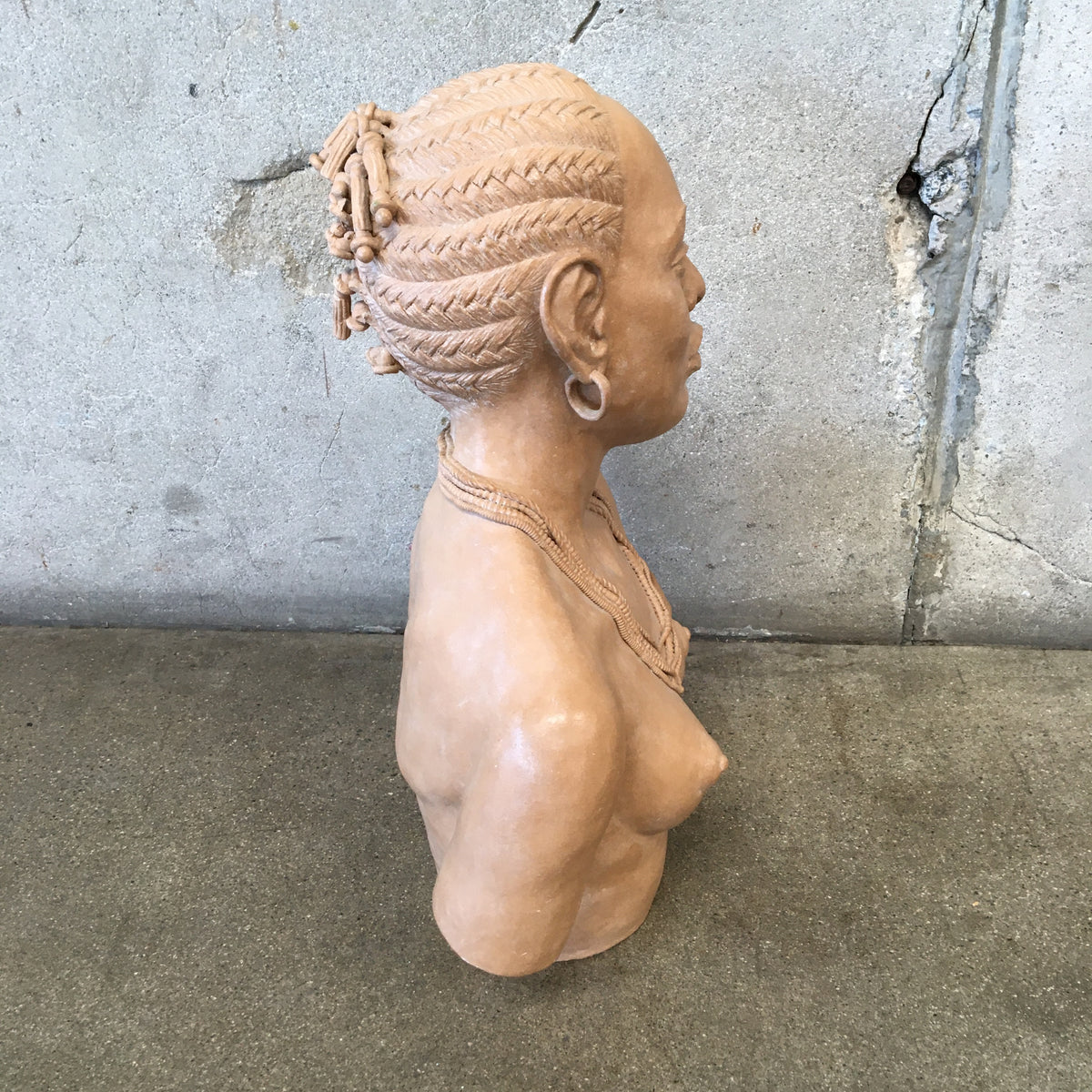 African Tribal Studio Pottery of a "Braided Woman" by C. Nelson