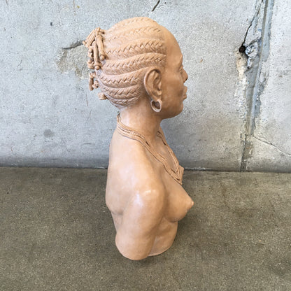 African Tribal Studio Pottery of a "Braided Woman" by C. Nelson