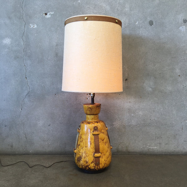Mid Century Modern Italian Ceramic Leather Strap Lamp