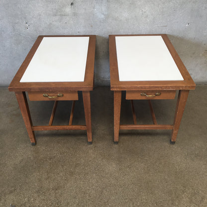 Pair Of White Laminate / Wood Side Tables
