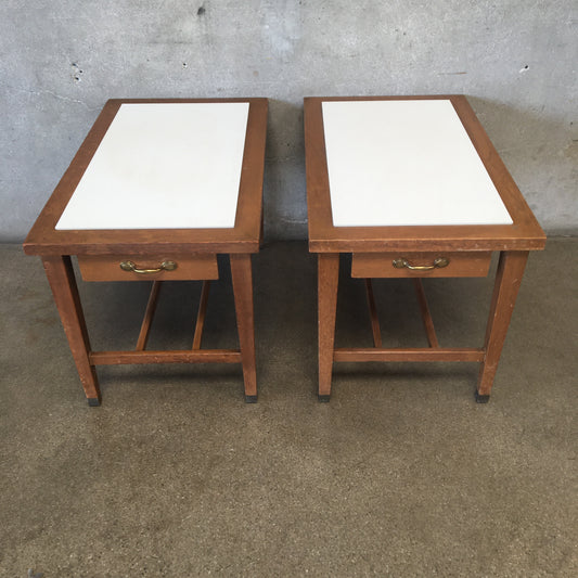 Pair Of White Laminate / Wood Side Tables