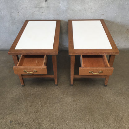 Pair Of White Laminate / Wood Side Tables