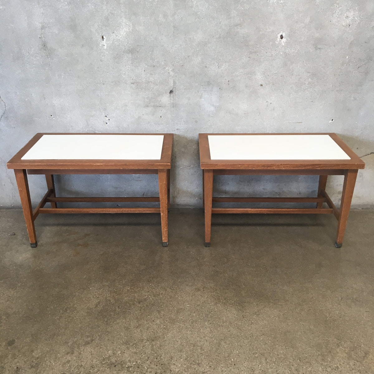 Pair Of White Laminate / Wood Side Tables