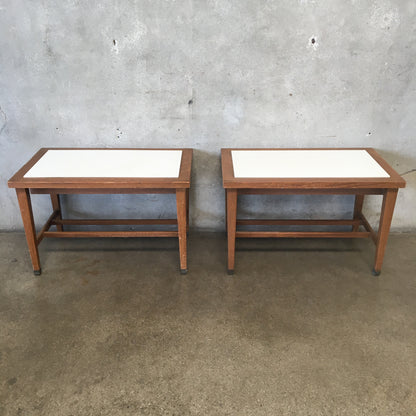 Pair Of White Laminate / Wood Side Tables