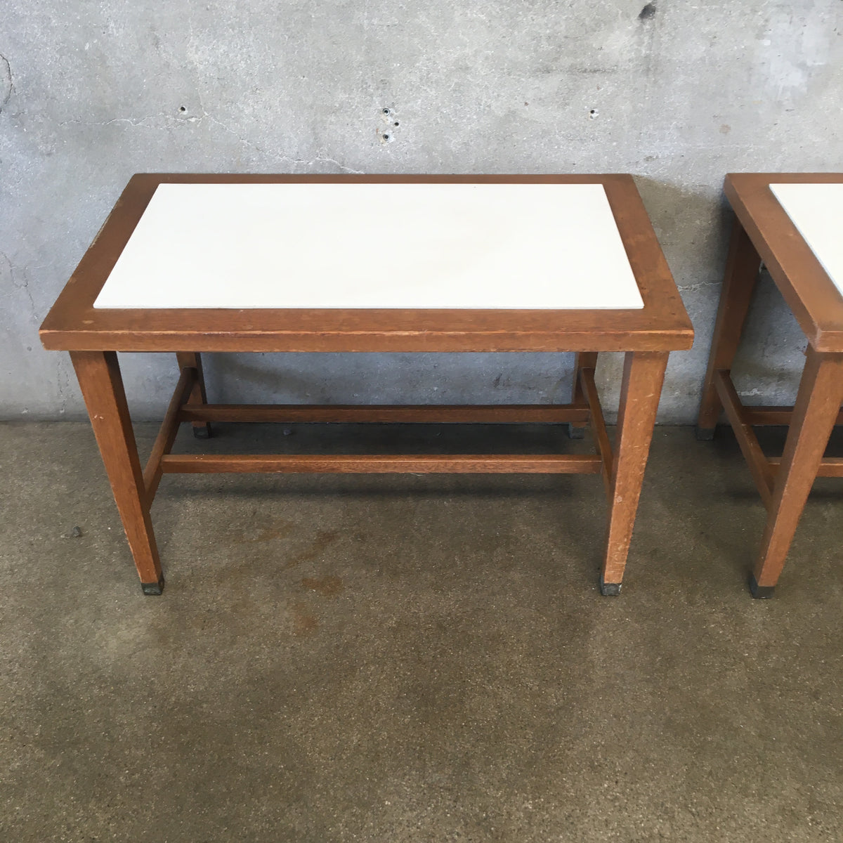 Pair Of White Laminate / Wood Side Tables