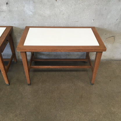 Pair Of White Laminate / Wood Side Tables