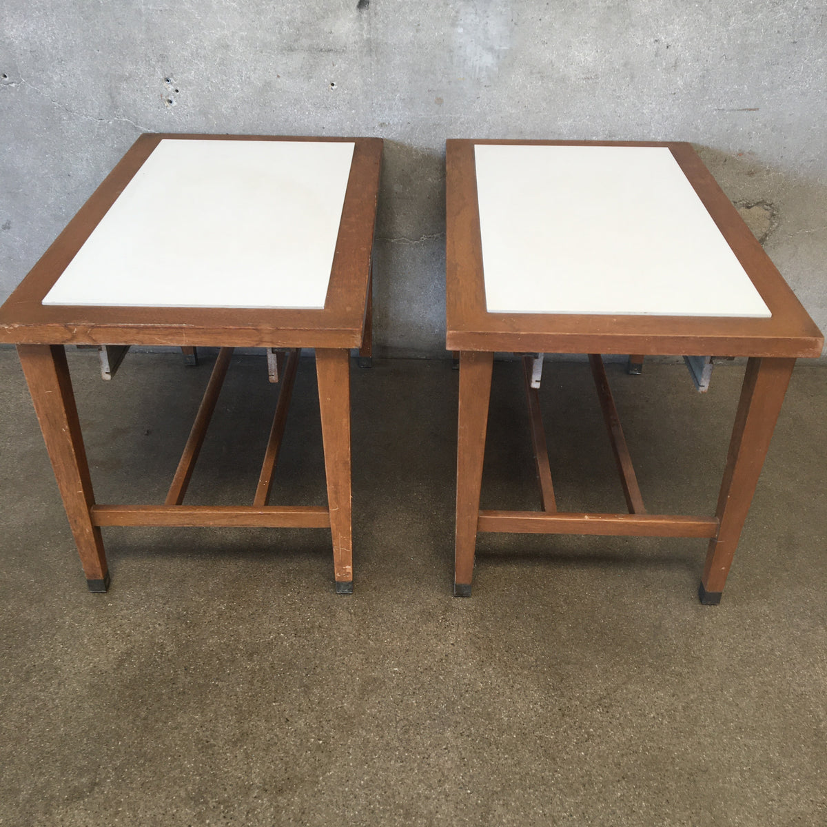 Pair Of White Laminate / Wood Side Tables