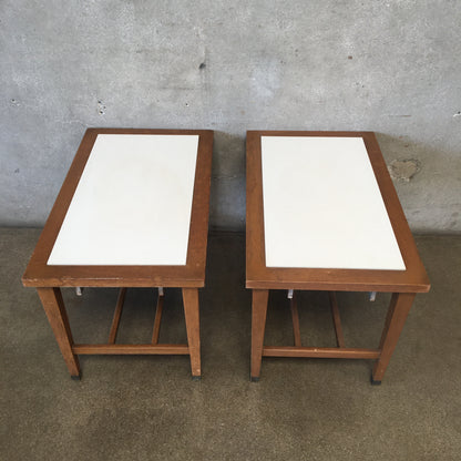Pair Of White Laminate / Wood Side Tables