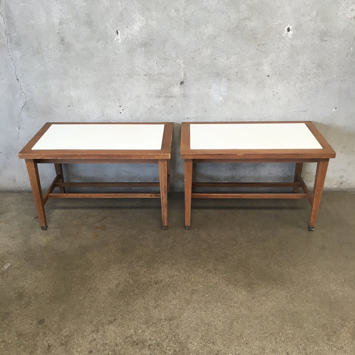 Pair Of White Laminate / Wood Side Tables