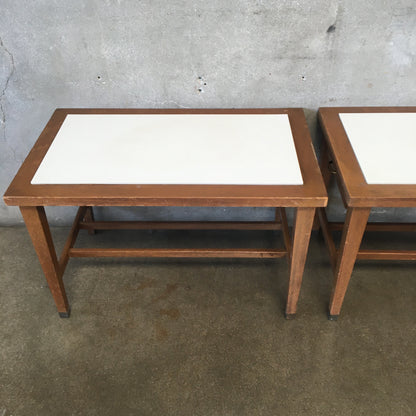 Pair Of White Laminate / Wood Side Tables