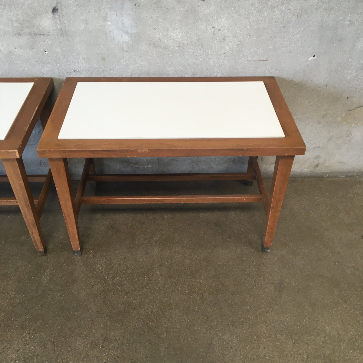 Pair Of White Laminate / Wood Side Tables