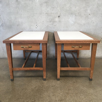 Pair Of White Laminate / Wood Side Tables