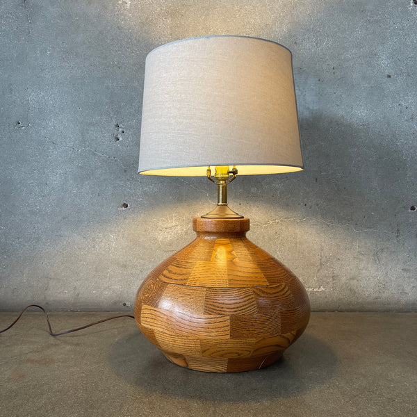 1970s Oak Wood Table Lamp
