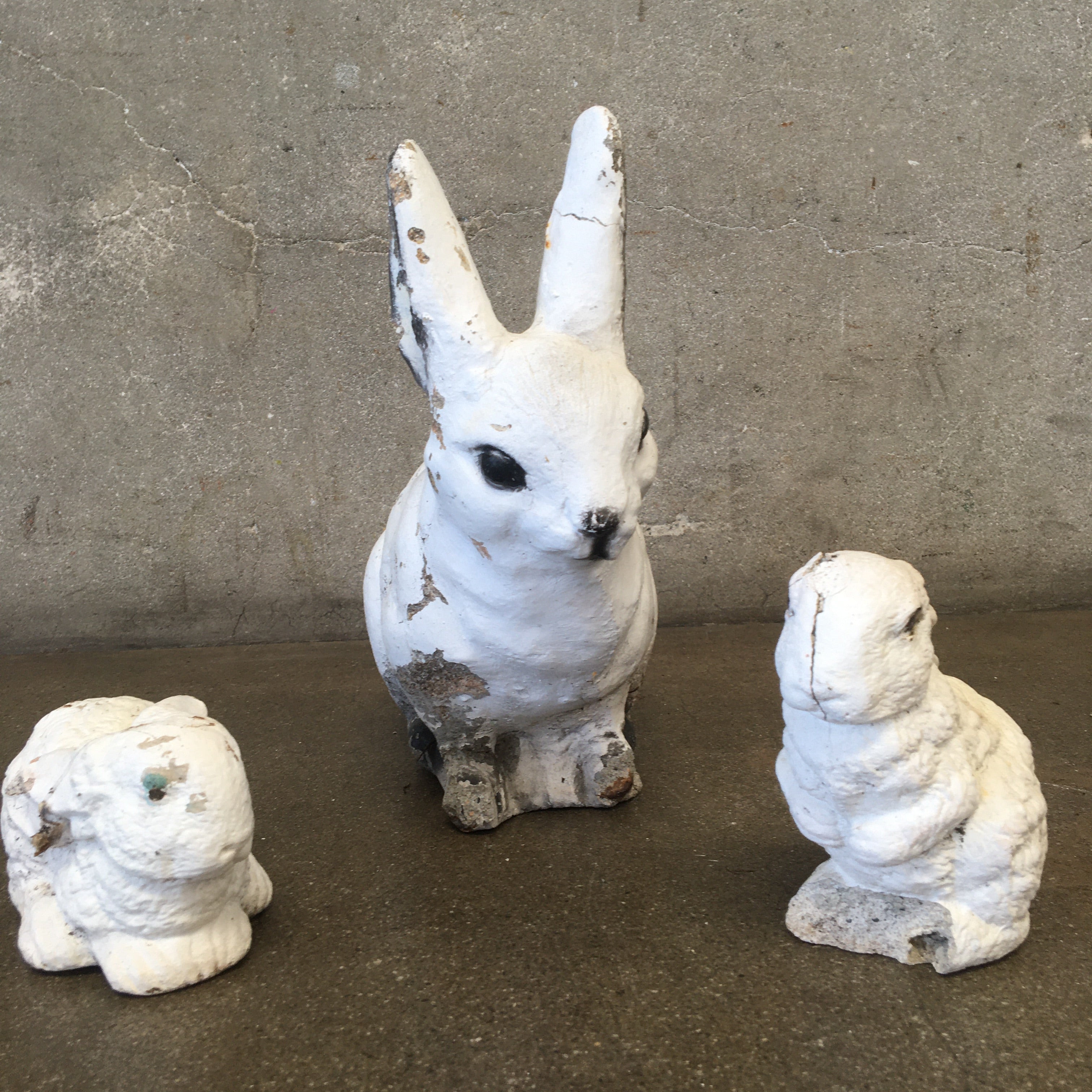 Vintage Three Piece Cement Rabbit Family