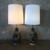 Pair of Mid Century Modern Glazed Brutalist Lamps