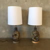 Pair of Mid Century Modern Glazed Brutalist Lamps