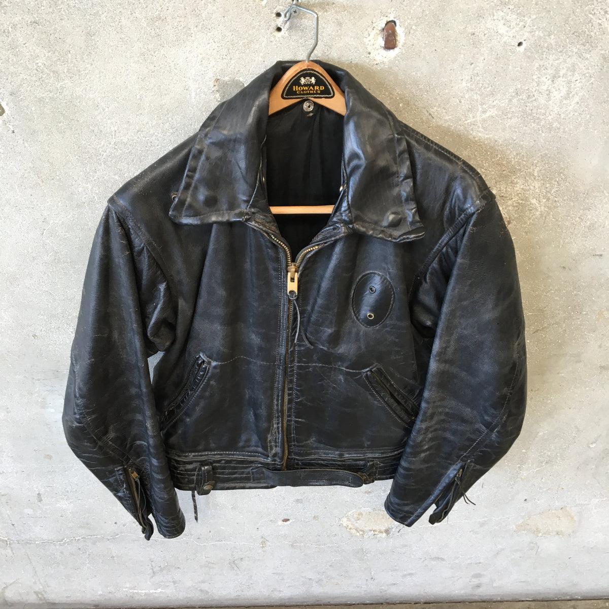 Vintage Leather Motorcycle Police Jacket w/ Talon & Serval Zippers