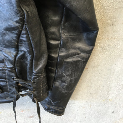 Vintage Leather Motorcycle Police Jacket w/ Talon & Serval Zippers