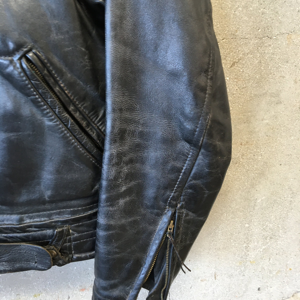 Vintage Leather Motorcycle Police Jacket w/ Talon & Serval Zippers