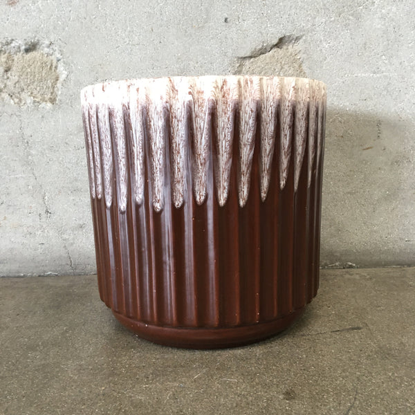 Un Used Mid Century Modern Ribbed Drip Glaze Ceramic Planter