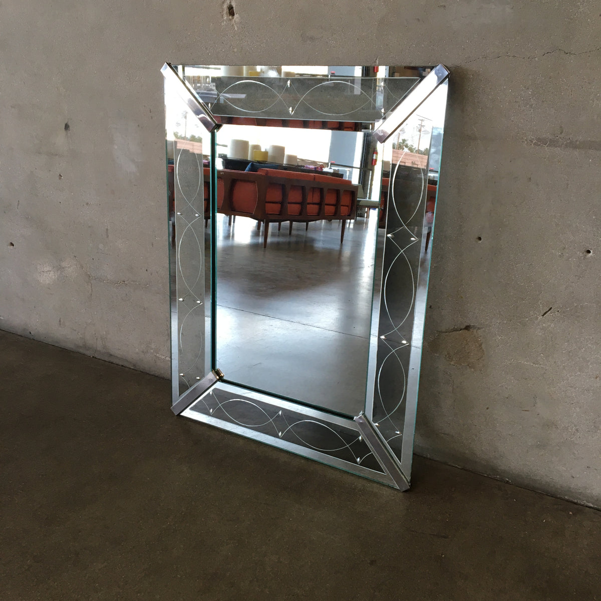 1950's Wall Mirror w/ Etched Frame